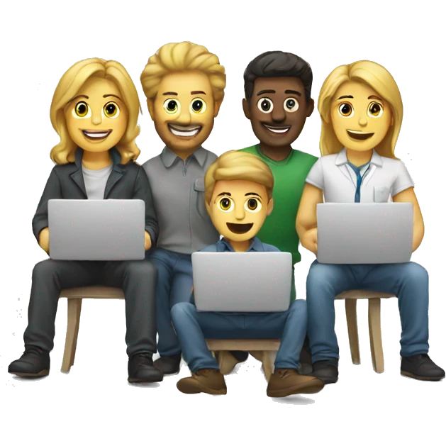 Teamwork with laptops  emoji