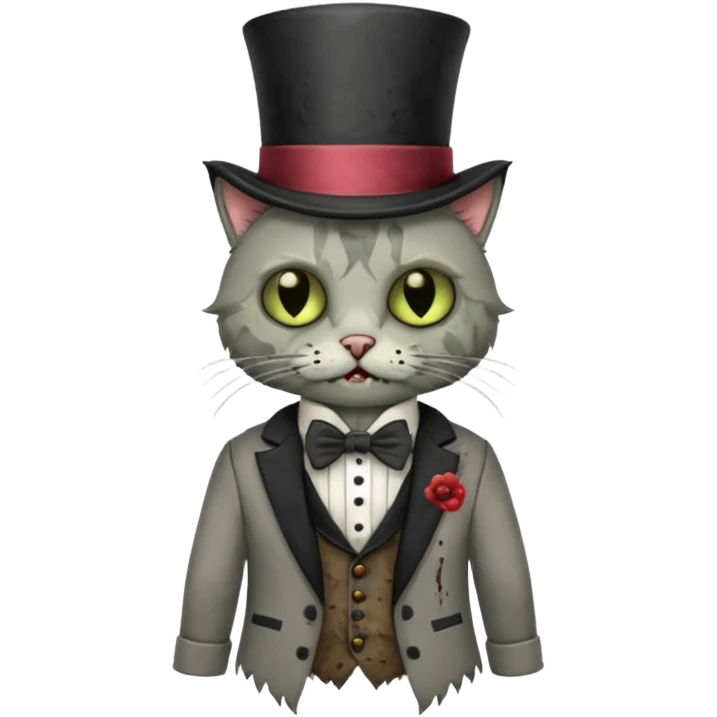 zombie cat with bow tie and top hat emoji