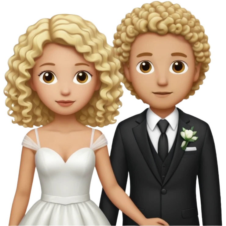 Blonde girl with light brown skin in wedding dress curly hair with white men next too her with a suit on emoji