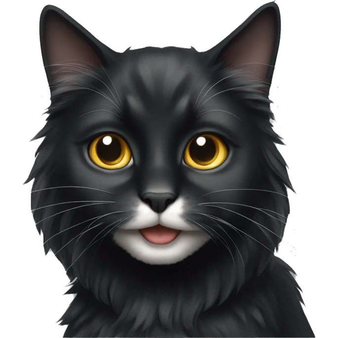 black cat domestic long-haired with white spot on the mouth emoji