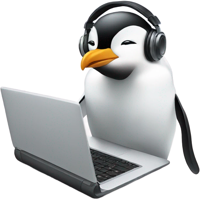 penguin with laptop & headphone emoji