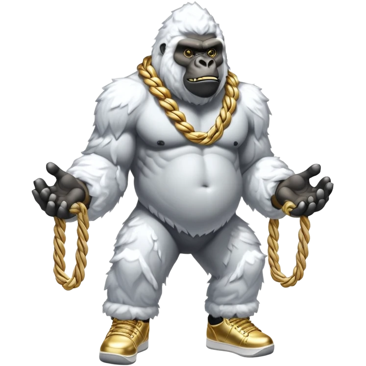 Snow elemental shaped more like a gorilla—think tall, jointed limbs, maybe even facial expressions made of snow flaunting money wearing gold rope chain with jacket and Jordan sneakers emoji