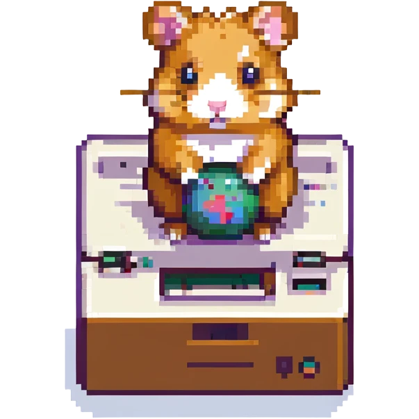cute hamster standing on a printer, pixel art emoji