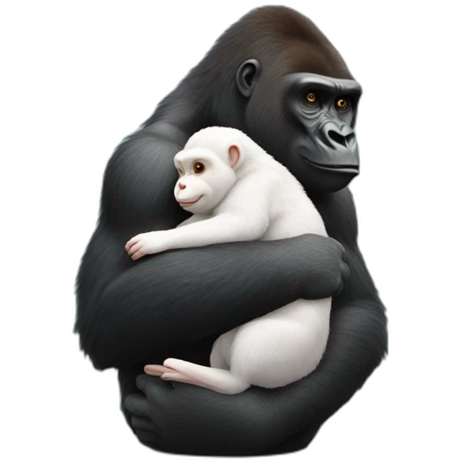 gorilla hugging a rabbit hyperrealistic emoji