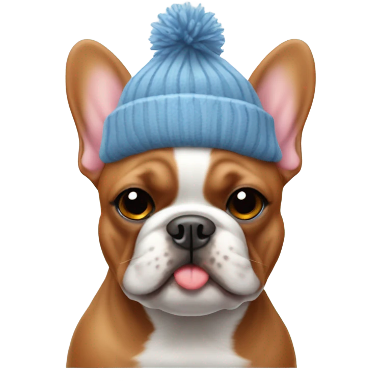 Red French bulldog wearing a winter hat emoji