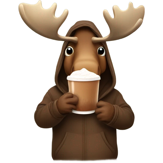 Moose wearing a hoodie with hot chocolate  emoji