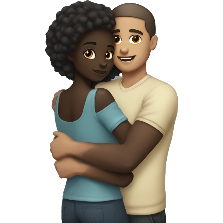 Light skin man hugging dark skin girl  emoji