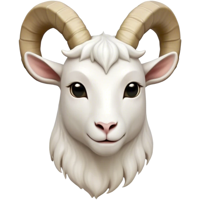 Cinematic Noble White Goat Portrait Emoji, Poised and regal, with a sturdy, agile build and a pristine, smooth white fur accented by gracefully curved horns, deep-set soulful dark eyes, Simplified yet sharp and sophisticated features, highly detailed, glowing with a soft, dignified glow, high shine, intelligent and spirited, stylized with an air of pastoral elegance, focused and attentive, soft glowing outline, capturing the essence of a watchful and confident goat, so majestic it feels as though it could leap out of the screen with effortless authority! emoji