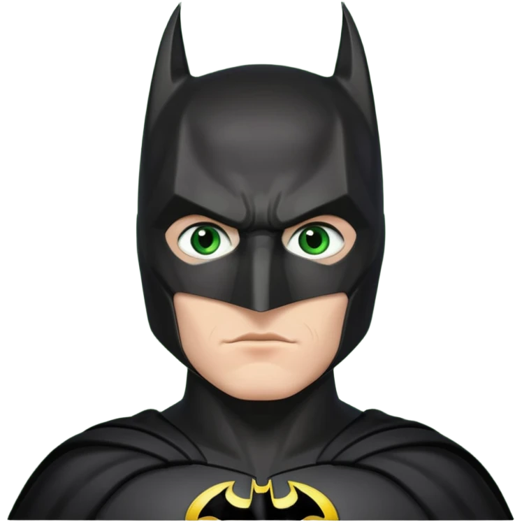 Batman con traje del caballero oscuro, con los ojos verdes, solamente los ojos, el traje NO lo hagas verde emoji