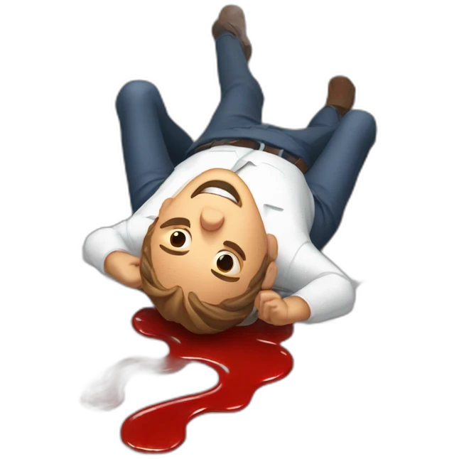 Man in pain lying in a puddle of ketchup on the ground emoji