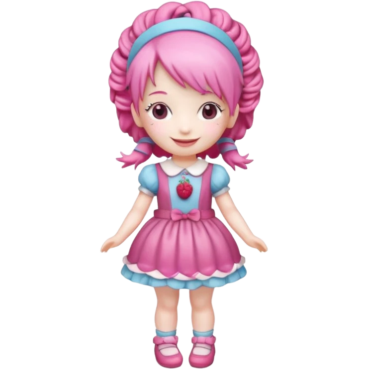 Isolated detaile illustration of the most modern raspberry torte doll figurine full body with pink hair and a hairband emoji