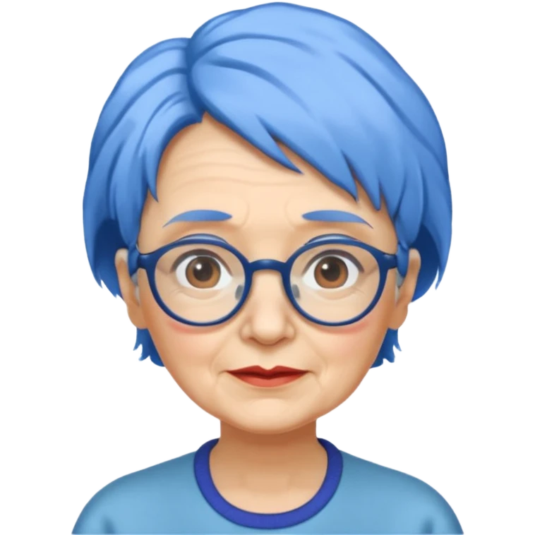 old lady with blue hair, wearing glasses, slight curl short hair emoji