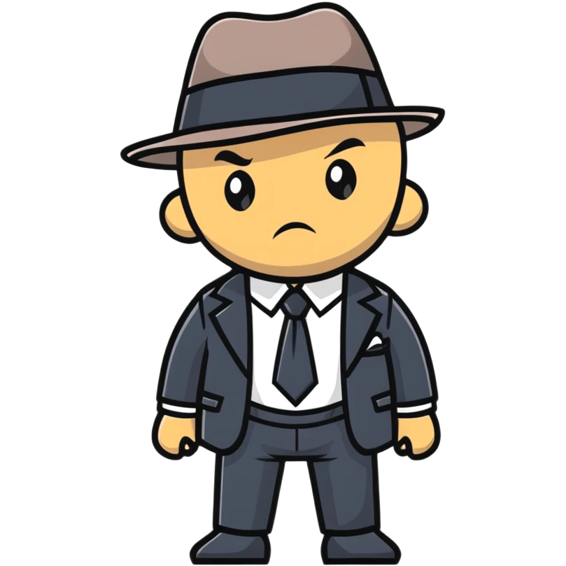 gangster character wearing a fedora and suit, confident pose emoji