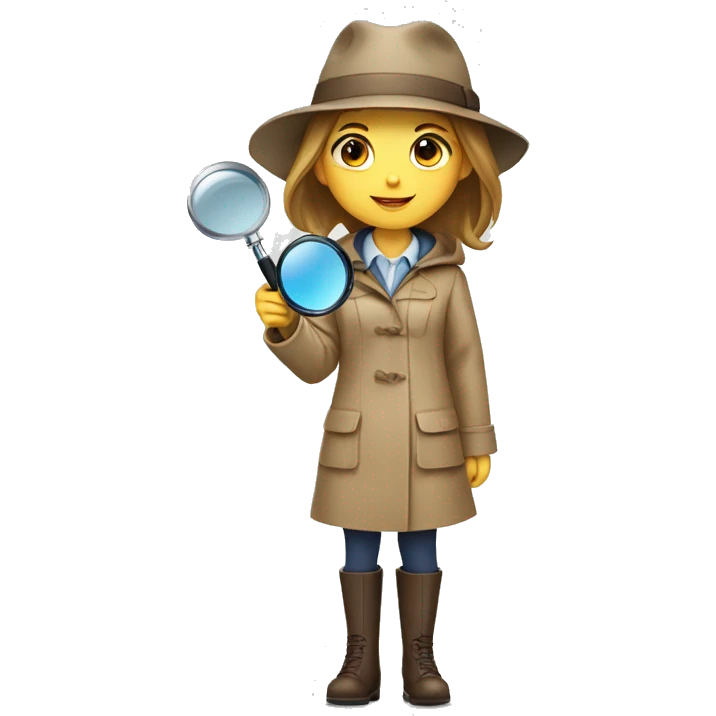 a girl in a detective costume, in a raincoat, with a hat and a magnifying glass in her hands. White skin emoji