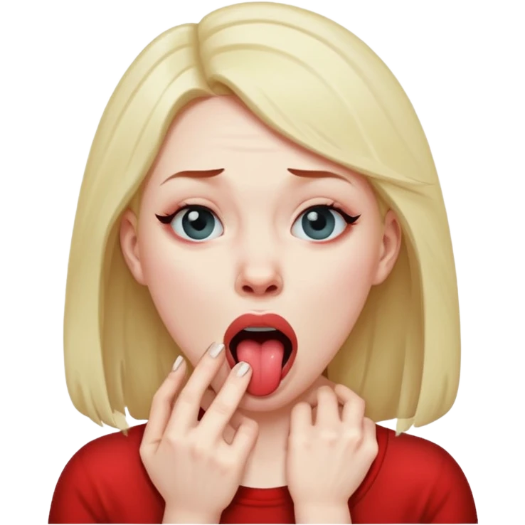 Woman choking herself with a dramatic face and tongue out emoji