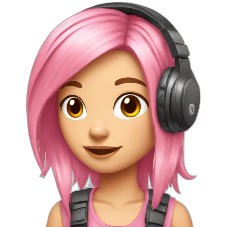 pink hair gamer girl with kitty headphones emoji