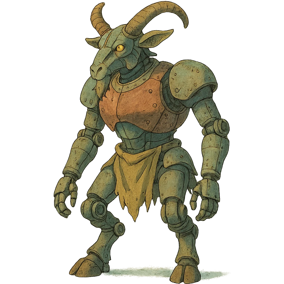 ghibli style mechanical goatman in a fantasy setting emoji