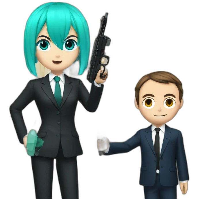 Miku points a fake gun to macron emoji