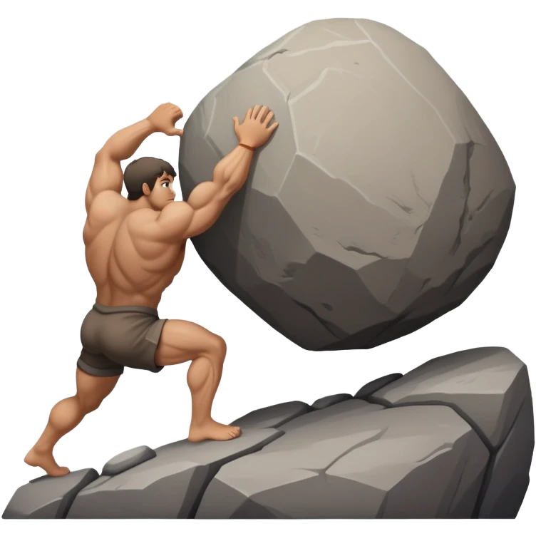 Sisyphus pushing a large boulder up a hill emoji