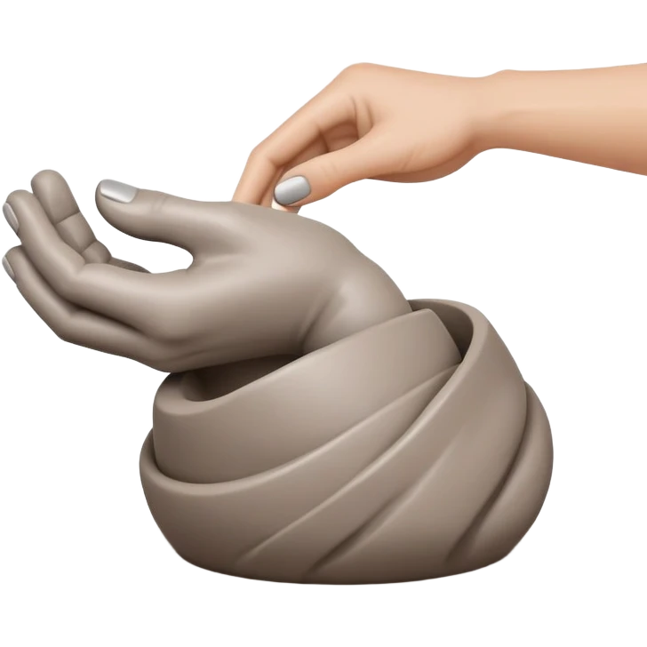 single hand with curved fingers hugging the side of a clay blob on a silver pottery wheel emoji