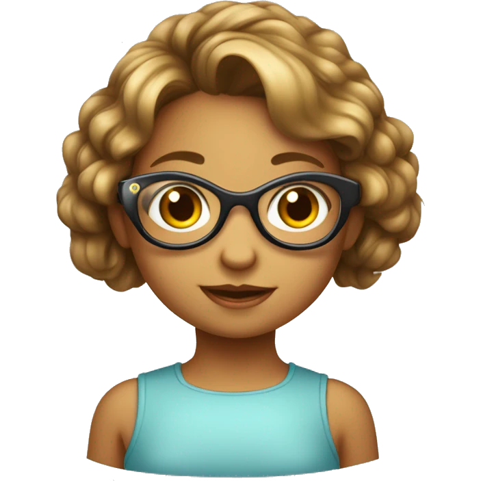 Bambina con capelli corti a caschetto che porta gli occhiali tondi e pattina emoji