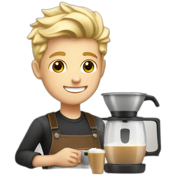 A barista boy blonde hair making latte art emoji