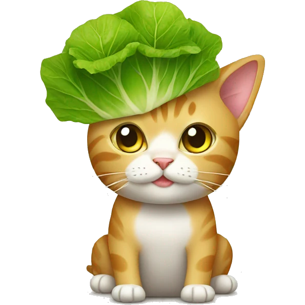 cat with cabbage leaf hat emoji
