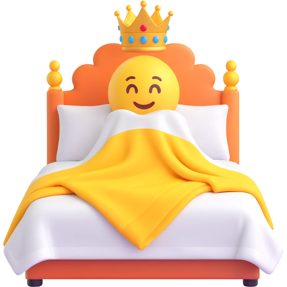 top-down view of a king bed with a person completely hidden under a blanket, only the blanket visible, 3D emoji style emoji