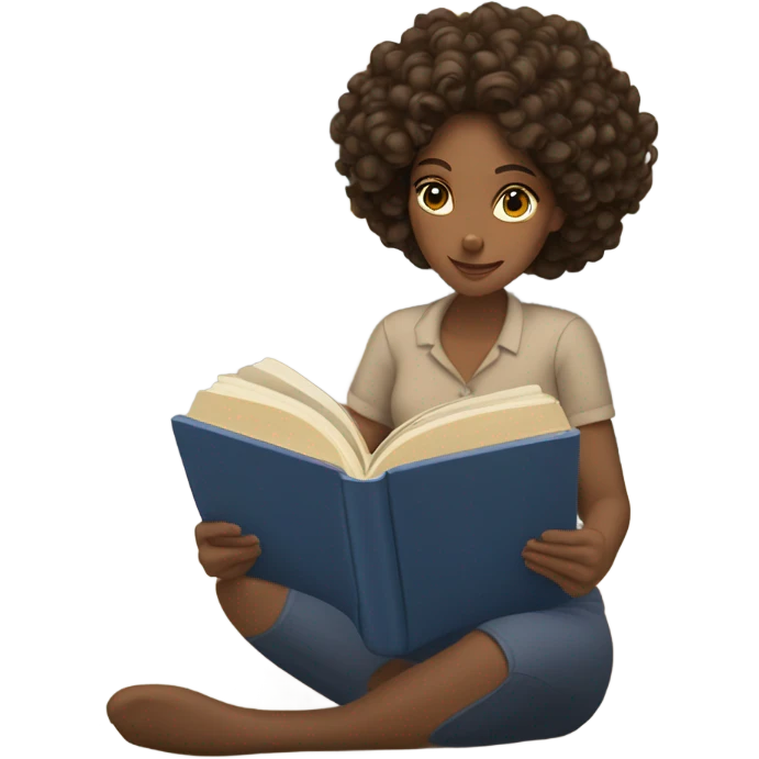 brunette curl hair brown woman reading a book cozy aesthetic emoji