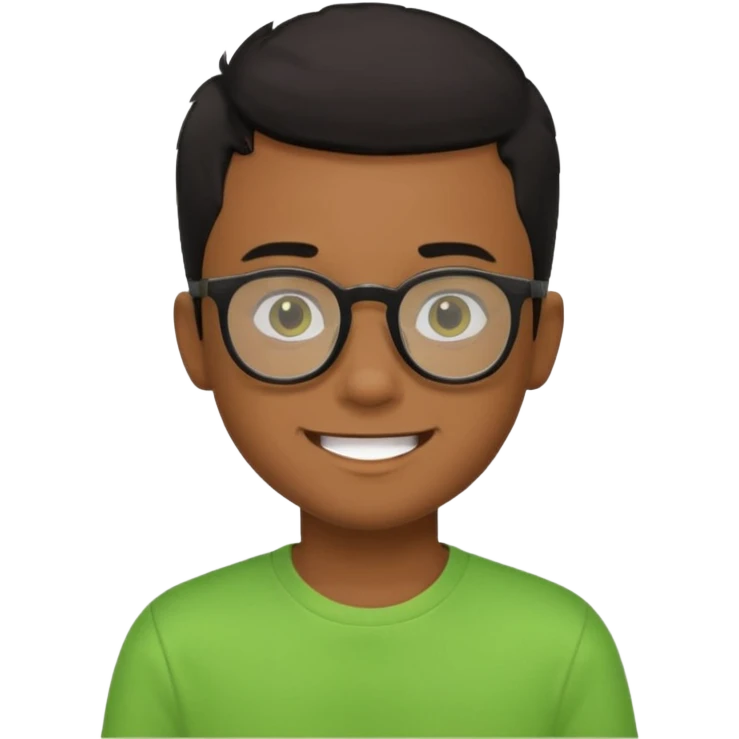 Menino pardo com cabelo curto preto, de óculos preto e blusa verde e amarela emoji