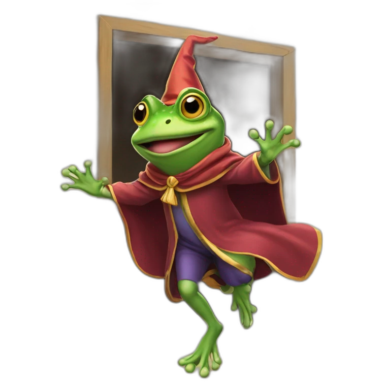 wizard frog running out door emoji