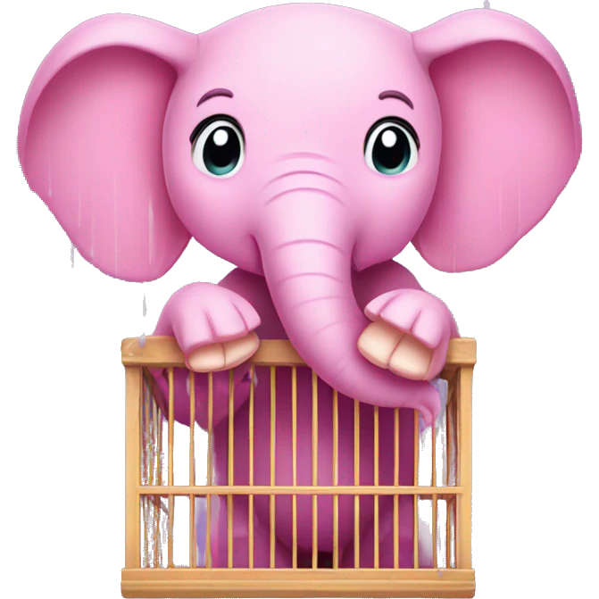 pink elephant in a cage while it’s raining emoji
