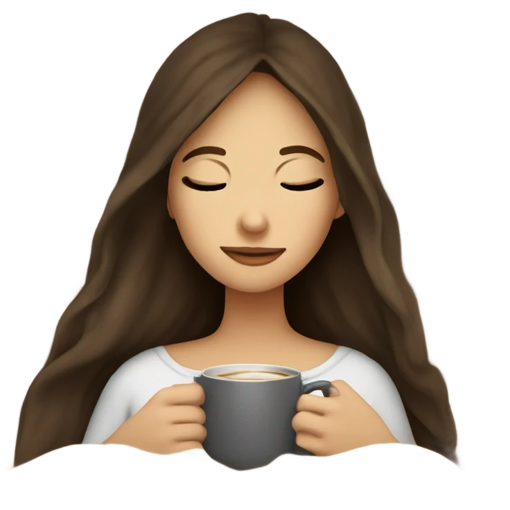 girl brunette inside a blanket sipping coffee eyes closed emoji