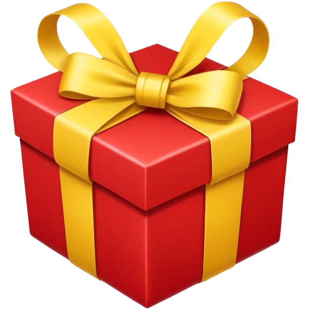 Front-facing upright red gift box with a yellow ribbon and a centered bow. emoji