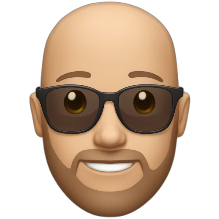 bald man wearing shades and has trimmed beard with normal colored skin emoji