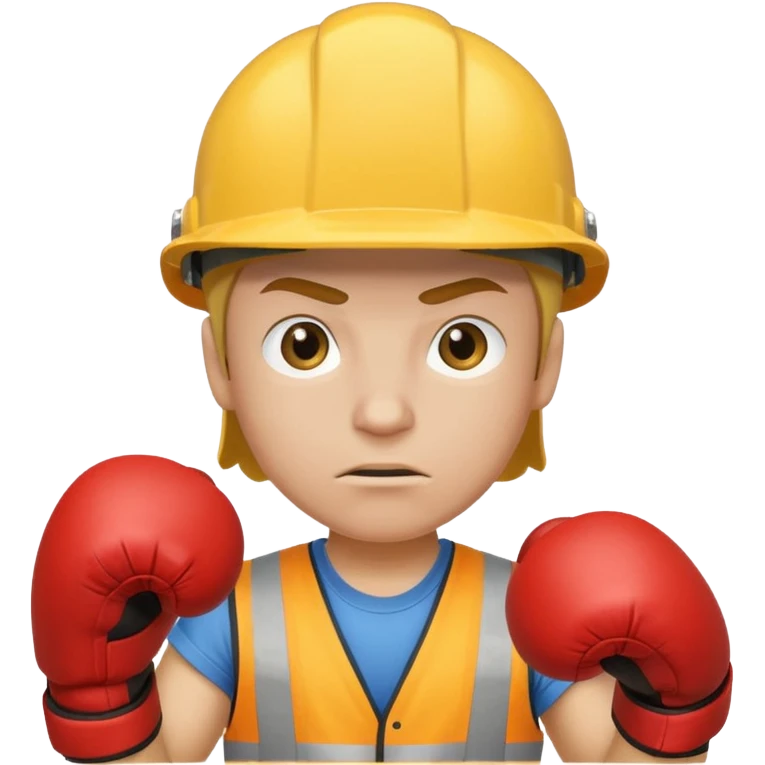 construction worker with yellow helmet and boxing gloves, determined facial expression emoji