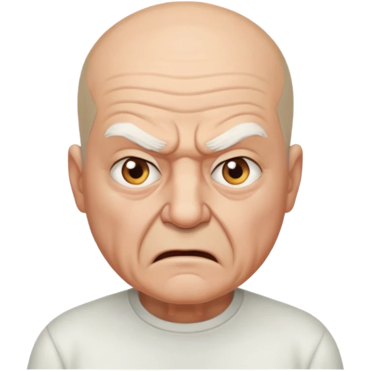 a portrait of angry elderly man, bald head, wearing shirt emoji