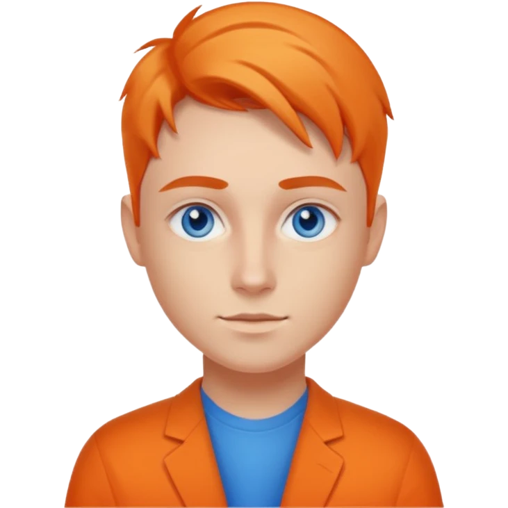 A young UX UI designer with blue eyes and semi orange side part emoji