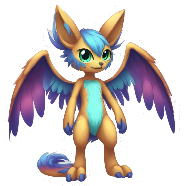 Anthro Sona Cool Edgy Cute Colorful Shy Winged Shiny Fakemon-Fantasy-Creature Full Body emoji
