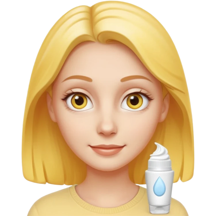 Create a high-quality iPhone-style emoji of a white girl face, with a small amount of yellow eye cream clearly applied under both eyes, realistic shading, smooth gradient colors, rounded and cute 3D cartoon style, subtle smiling expression, simple white b emoji