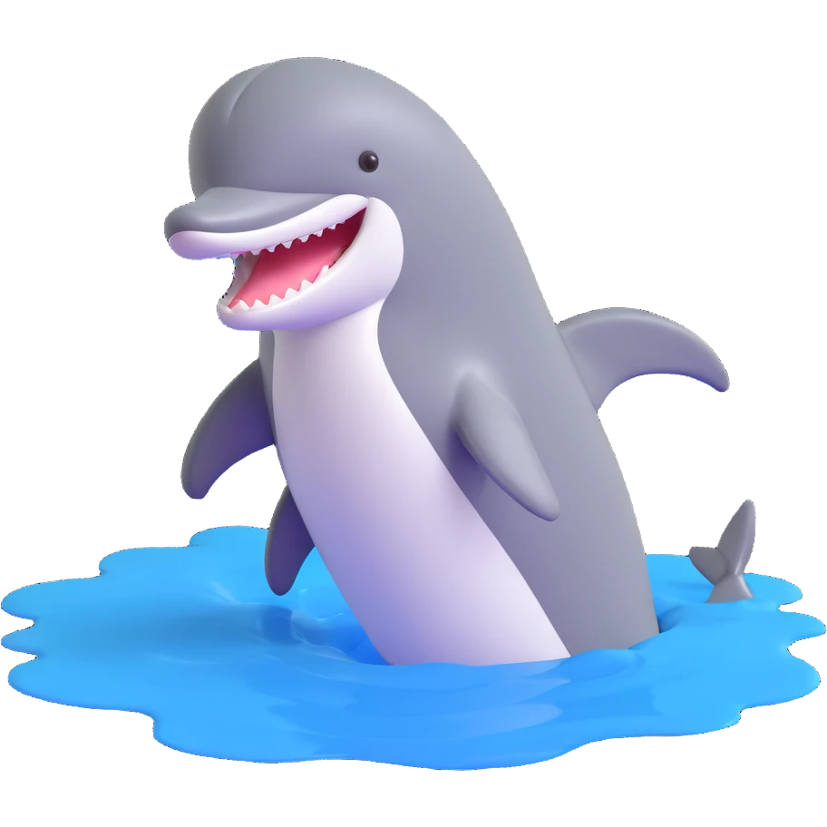 3D emoji of a dolphin looking sunk or submerged, playful and expressive emoji