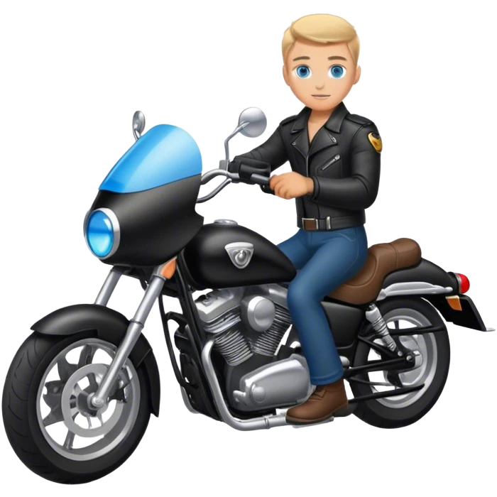 Blue eyed person wearing full black leather on motorcycle emoji