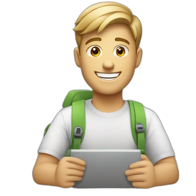 happy white male student with computer emoji