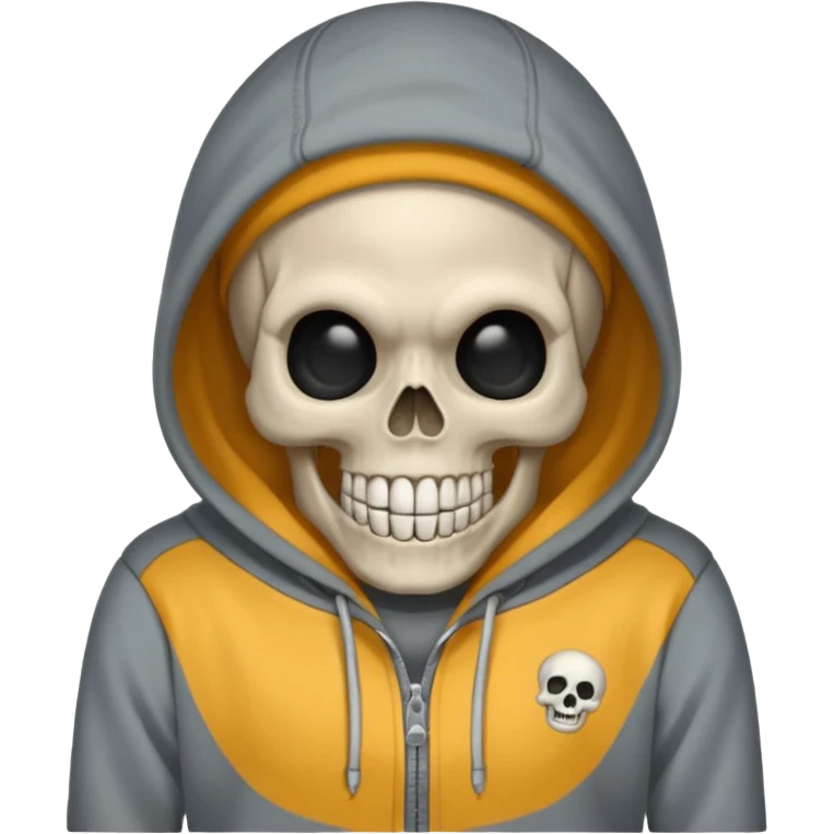 Laughing empty skull with no eye balls in a hoodie emoji
