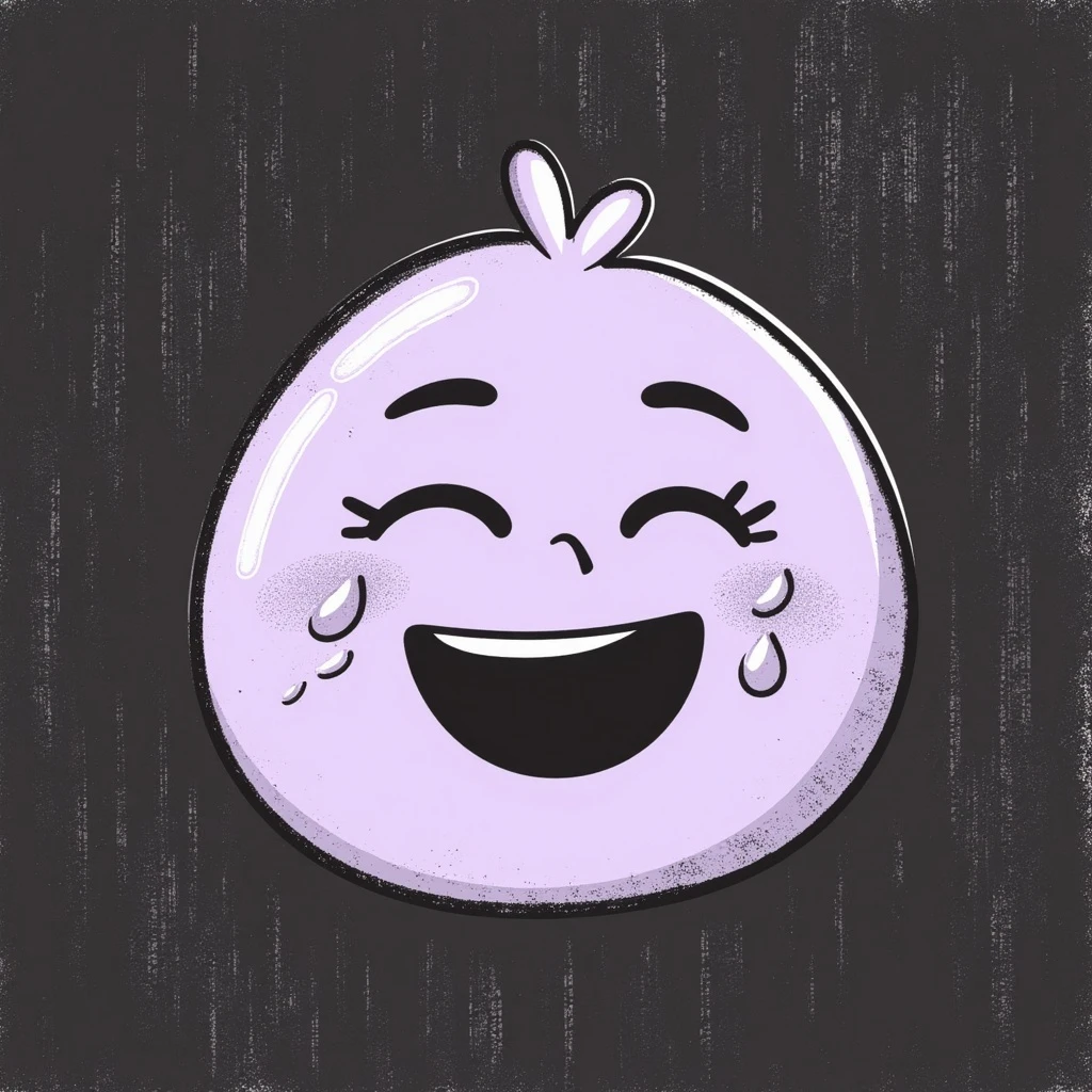 laughing face with tears of joy emoji, hand-drawn chalk style, soft lilac color palette, rough doodle-like texture, looks like pastel chalk on a dark surface, aesthetic and emotional, suitable for Telegram channel emoji