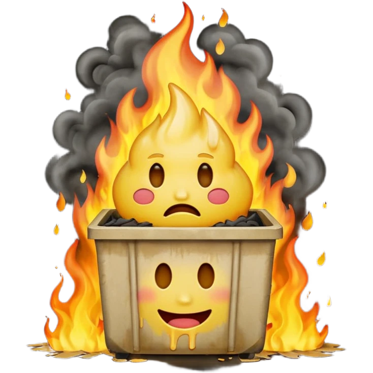 I want an emoji that is sitting in a dumpster fire, crying and laughing, while also melting. emoji