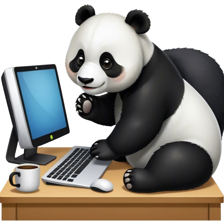 Giant Panda on a computer at a desk emoji