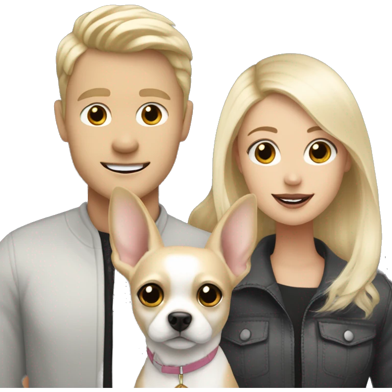 White blonde man with a white blonde teenage girl and a black and white chihuahua and a dark grey bunny  emoji