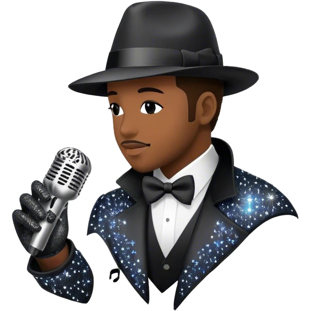 Icon for R&B Music: collage of famous R&B artists, represented by silhouettes or symbols like a fedora, microphone, sparkly glove, and music notes. The image should convey the energy and soul of R&B music. Transparent background. emoji