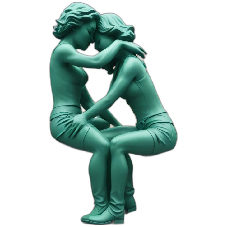 Reverse cowgirl position statue with two persons in love emoji